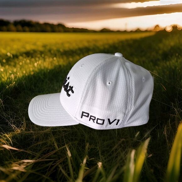 Titleist Tour ELITE Golf Hat FJ Pro V1 Fitted A-Flex MED/LARGE Wht/BLK Cap - Picture 2 of 6